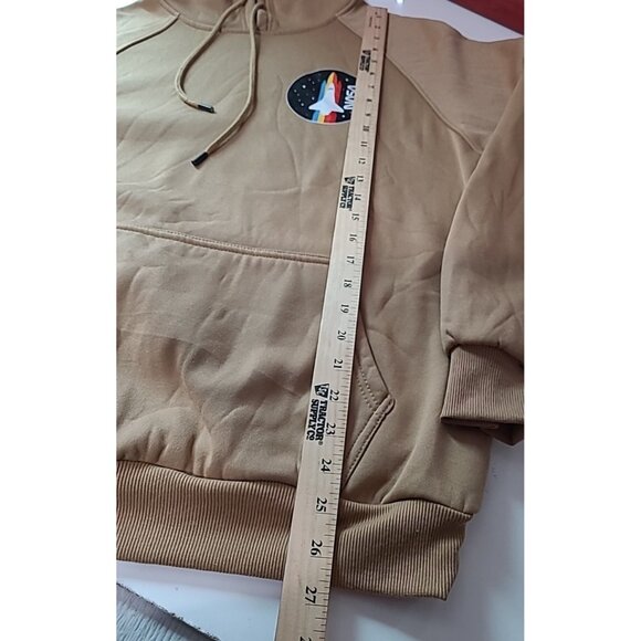 Mens NASA Hoodie Sweatshirt Brown L Relaxed Rocket Skater Surfer Pocket - Picture 5 of 11